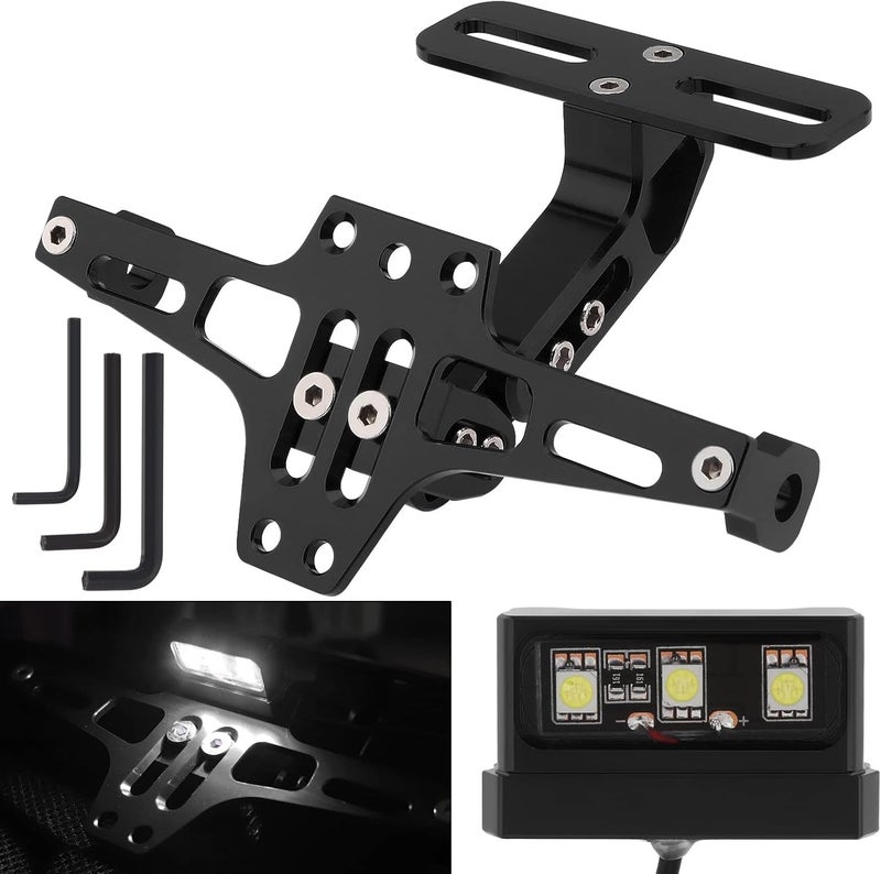 Windance Motorcycle License Plate Bracket,Universal Adjustable Fender Eliminator Kit, CNC Aluminum Tail Tidy holder with LED light (Black) - Image 1